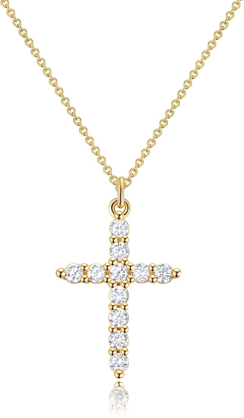 Robaice Upgraded Crown Cross Necklace for Women, 14K Gold Plated Crown Cross Pendant Necklace, Non-Tarnish Faith Jewelry for Women, Christian Religious Gifts for Her - Image 1